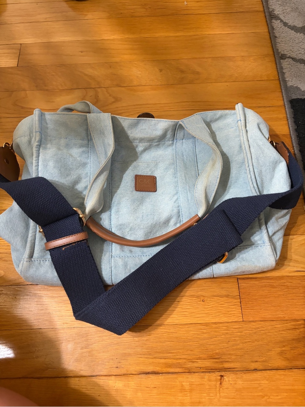 C.C Light Blue Canvas Tote with Navy Adjustable Strap
